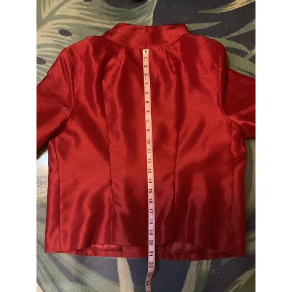 Chico’s Women’s 2 US L Shantung Short Jacket Bright Holiday Red 3/4 Sleeve - Picture 12 of 13